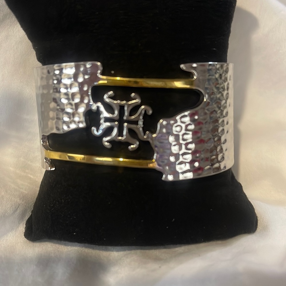 Rustic Cuff 2-tone Silver Gold Logo Bracelet Adjustable